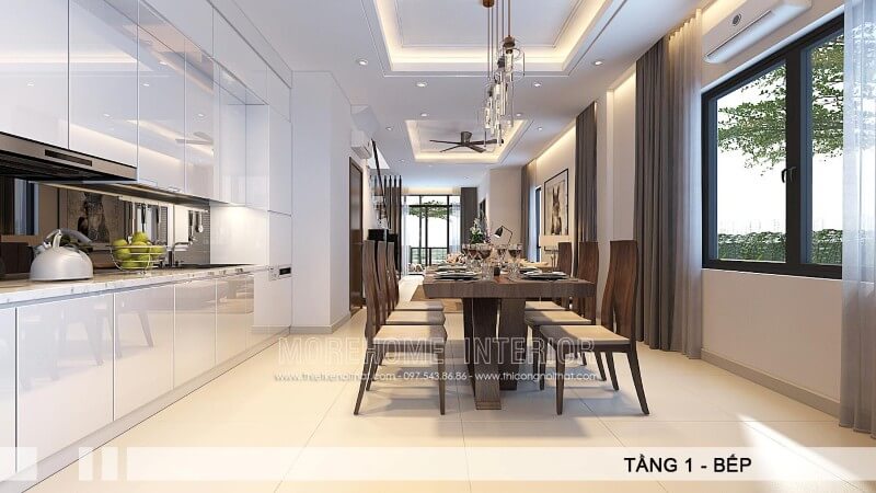 Mẫu tủ bếp gỗ công nghiệp màu trắng đẹp tạo nên một không gian rộng rãi kết hợp với đầy đủ những phụ kiện, thiết bị bếp tiện nghi mang đến cho gia đình sự thuận tiện cao nhất trong quá trình sử dụng. Tủ bếp đẹp
